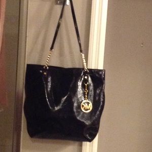 Michael Kors black patent leather tote